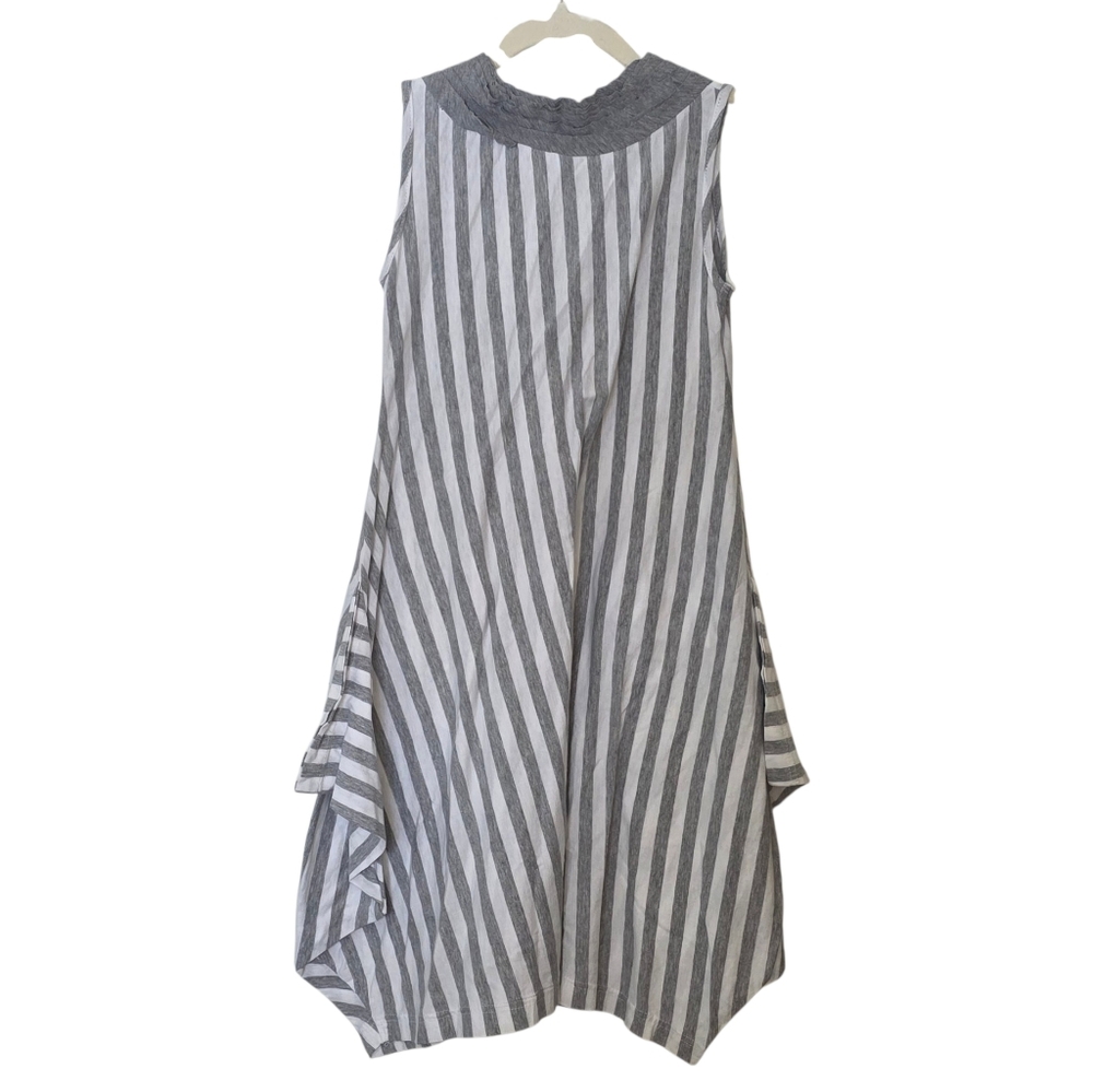 Kid Cute Ture Designer Dress Gray White Striped Avante-Garde Lagenlook Girls 10 - Picture 2 of 7
